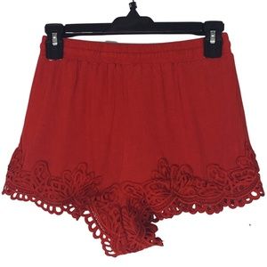 Me To We Deep Rust Drawstring Lace Hemmed Shorts